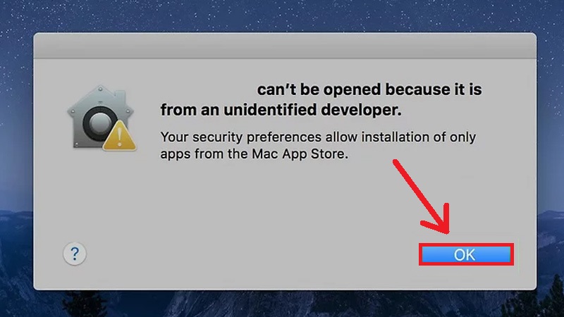 Nhấn OK khi thông báo không mở được tập tin hiển thị trên MacOS