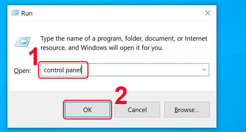 Mở hộp thoại Run và nhập “Control Panel”