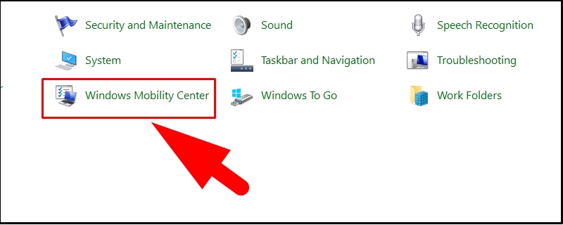 Chọn Windows Mobility Center