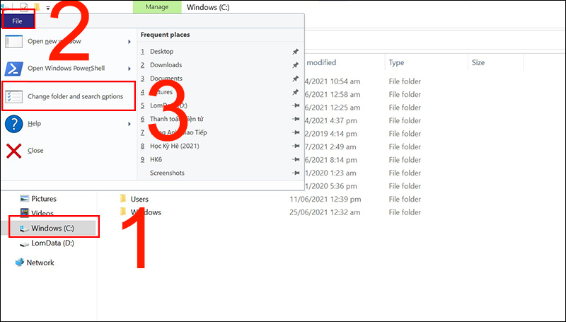 Chọn Change folder and search options