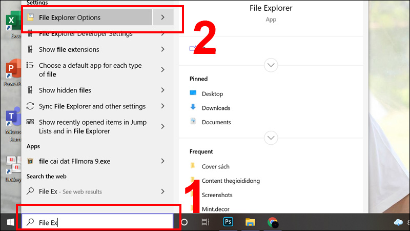 Tìm kiếm và mở File Explorer Options