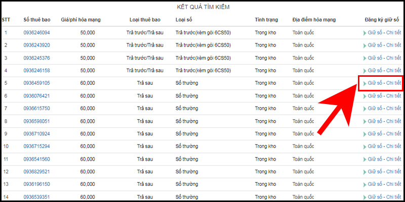 Chọn số bạn muốn rồi nhấn Giữ số - Chi tiết