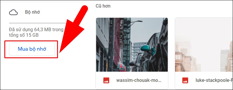 Chọn Mua bộ nhớ trên Drive máy tính