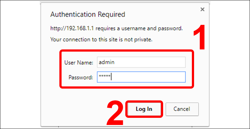 Tên đăng nhập và mật khẩu mặc định là admin