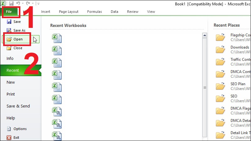 Trong Microsoft Excel chọn mục File rồi chọn Open