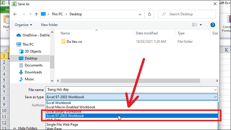 Chọn định dạng file muốn lưu ở ô Save as type