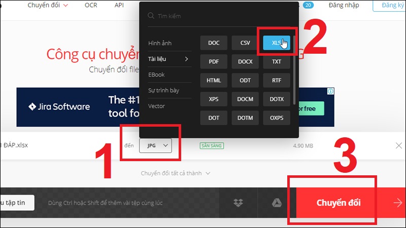 Chọn file XLSX muốn chuyển đổi rồi nhấn Open