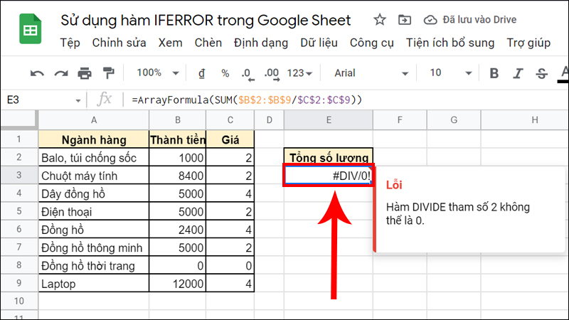 Phạm vi số chia có số 0 dẫn đến lỗi #DIV/0!