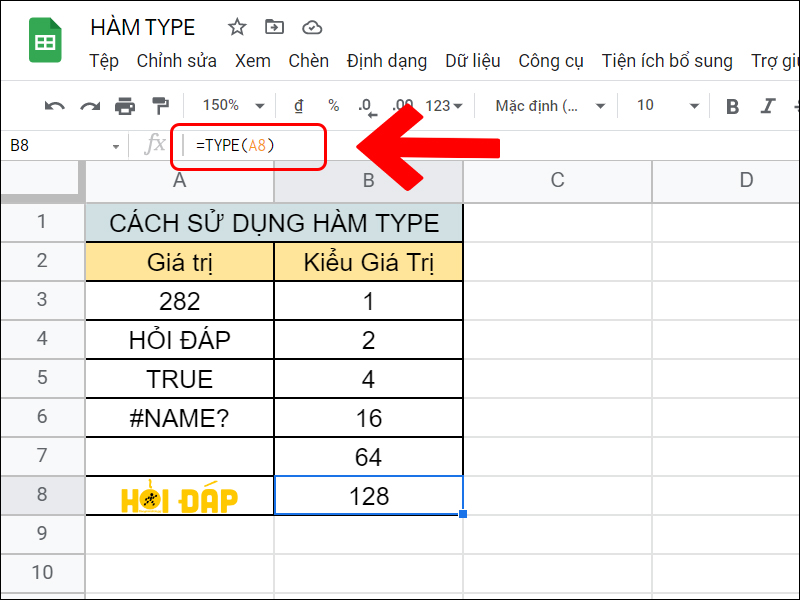 V&iacute; dụ h&agrave;m TYPE với h&igrave;nh ảnh