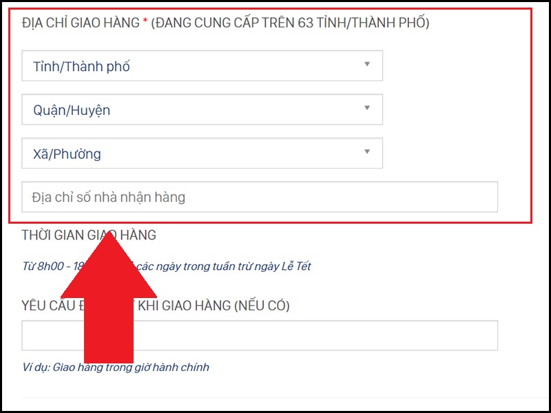 Điền Địa chỉ giao hàng