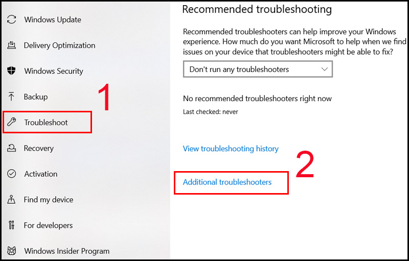 Chọn Additional troubleshooters
