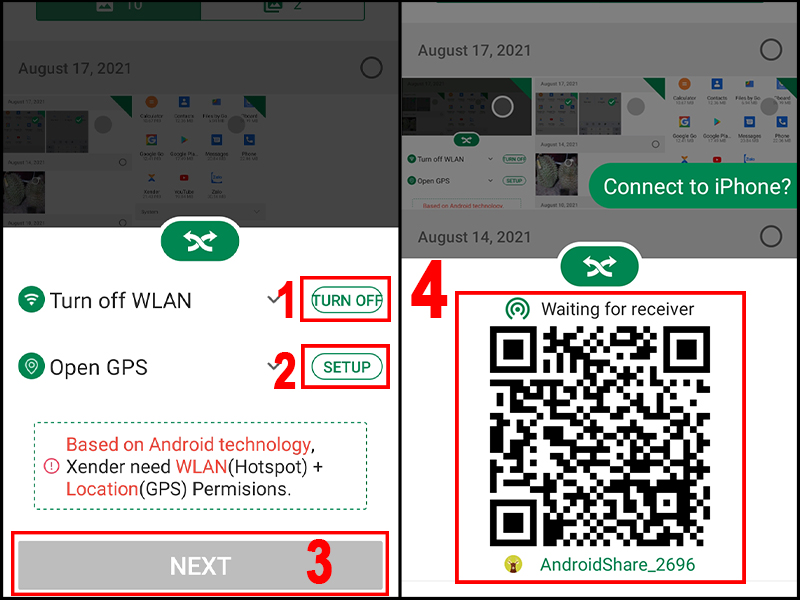 Thiết lập TURN OFF ở mục Turn off WLAN và SETUP ở mục Open GPS để dứng dụng tạo mã QR