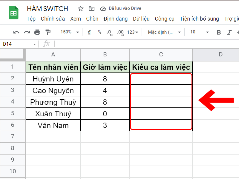 Bảng dữ liệu số giờ làm việc