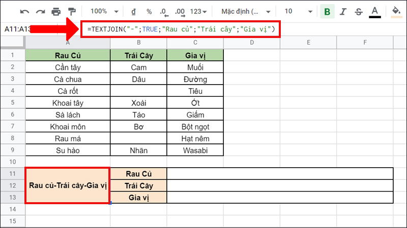 Hàm TEXTJOIN cơ bản