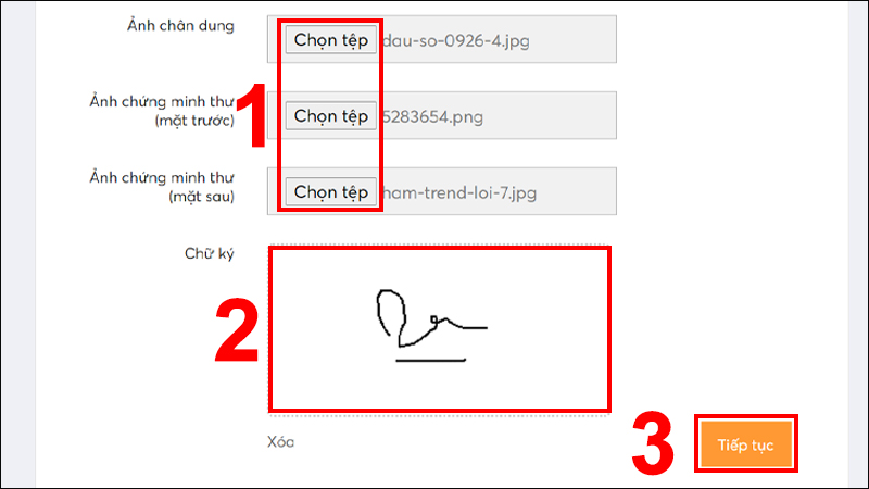 Thêm ảnh, vẽ chữ ký và nhấn Tiếp tục