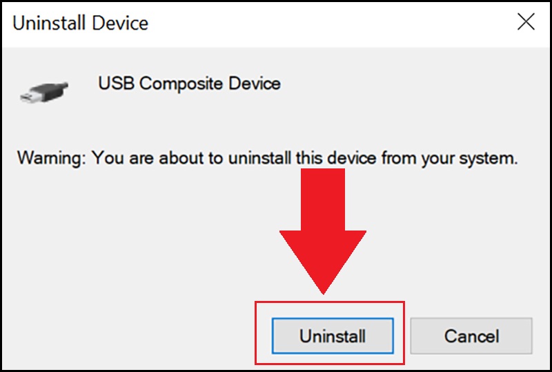 Xác nhận gỡ cài đặt driver USB