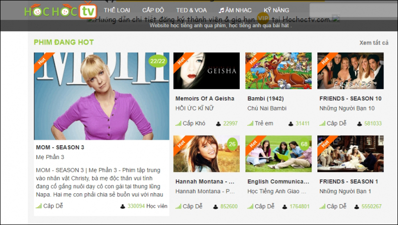 Website hochoctv.com tập hợp được rất nhiều các clip tiếng Anh hay
