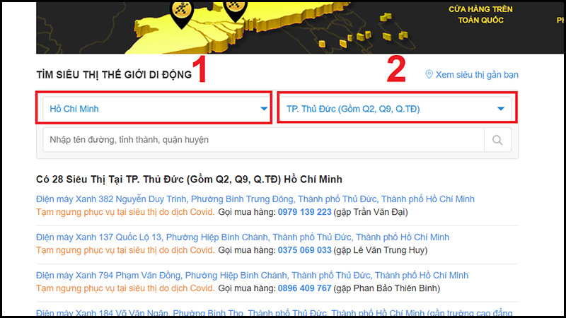 Chọn tỉnh/thành, quận/huyện bạn đang sống