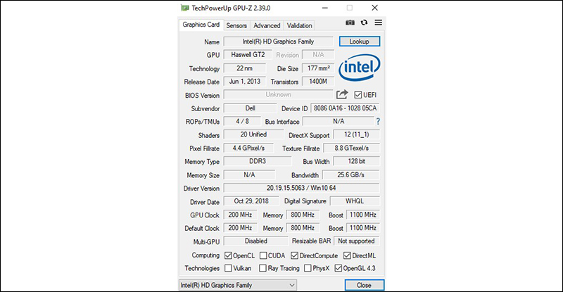 Th&ocirc;ng số GPU của m&aacute;y được cung cấp đầy đủ