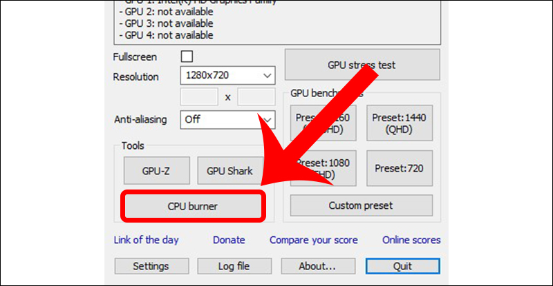 Truy cập CPU burner