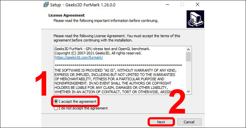 Chọn v&agrave;o mục&nbsp;I accept the agreement&nbsp;> Chọn&nbsp;Next