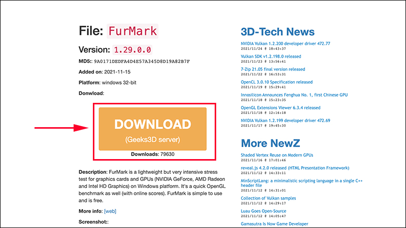 Bắt đầu tải FurMark về máy