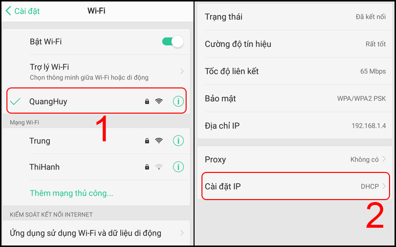 Cài đặt IP của mạng WiFi