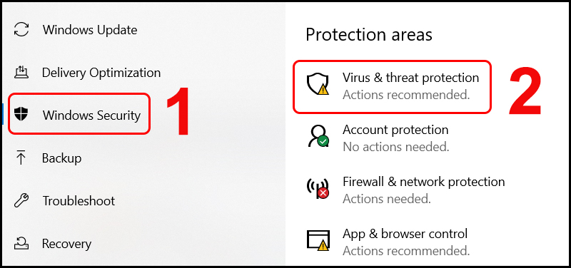 Sau đó truy cập vào mục Virus & Threat Protection