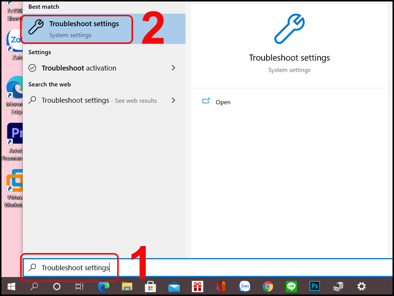 Tìm Troubleshoot settings trên máy tính