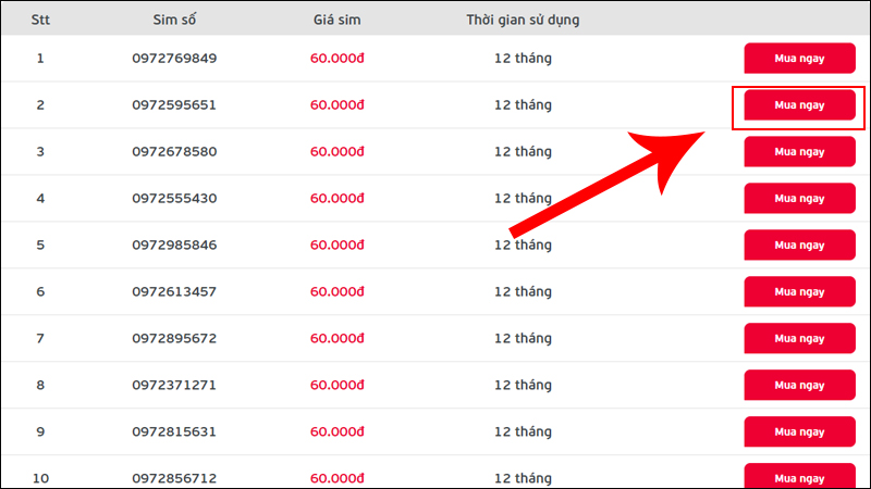 Nhấn chọn mua số SIM mình muốn