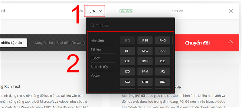 Chọn định dạng bạn muốn chuyển