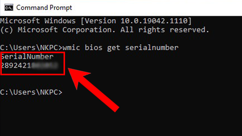  Gõ dòng “wmic bios get serialnumber”