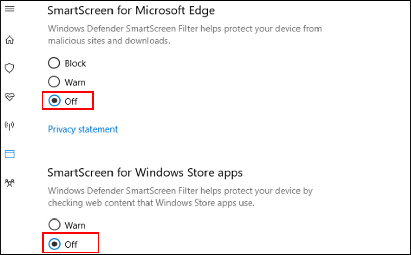 Tắt Smartscreen cho Microsoft Edge và Windows Store 
