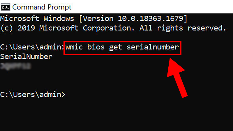 Kiểm tra số seri máy trong Command Prompt