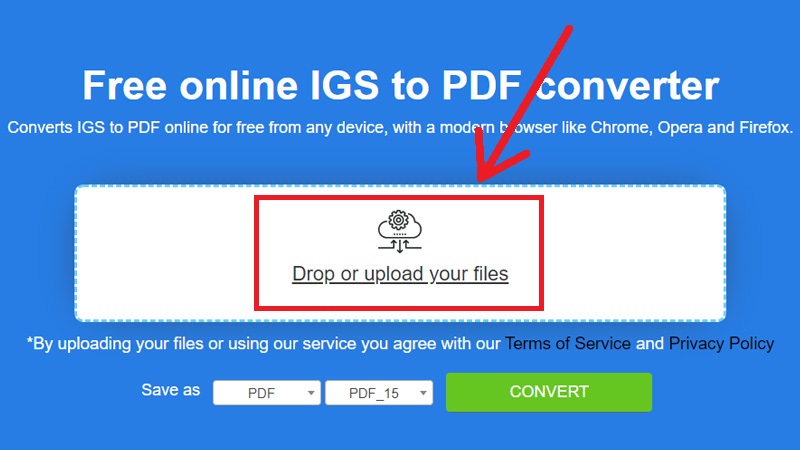 Nhấn Drop or upload your files để tải file IGS lên