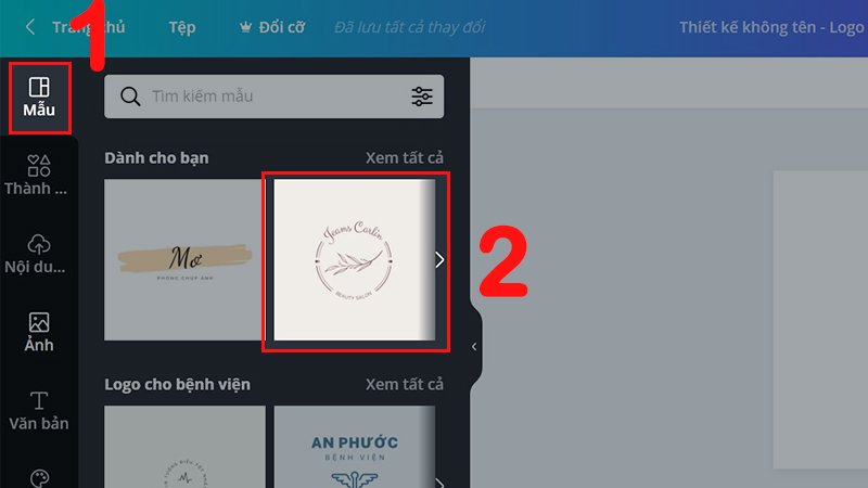 Nhấn chọn kiểu logo bạn thích trong mục Mẫu