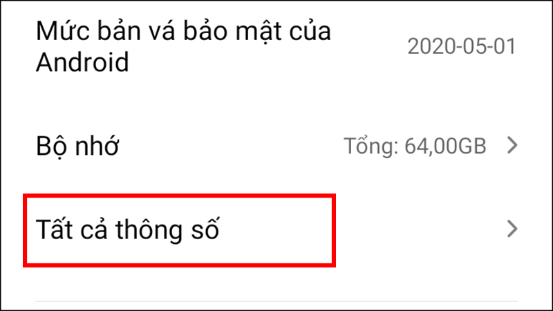 Giao diện mục Giới thiệu điện thoại