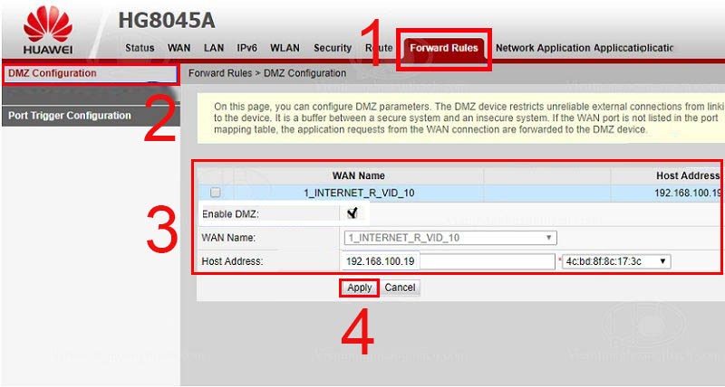 Kiểm tra thông tin trong mục DMZ
