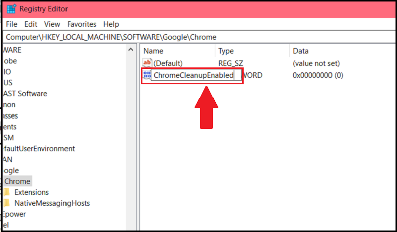 Đặt tên cho thư mục mới vừa tạo là ChromeCleanupEnabled