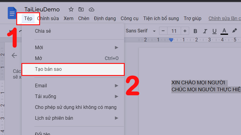 Chọn Tệp và nhấn Tạo bản sao