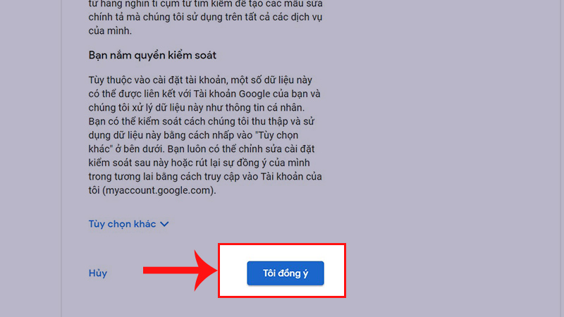 Chọn tiếp Tôi đồng ý