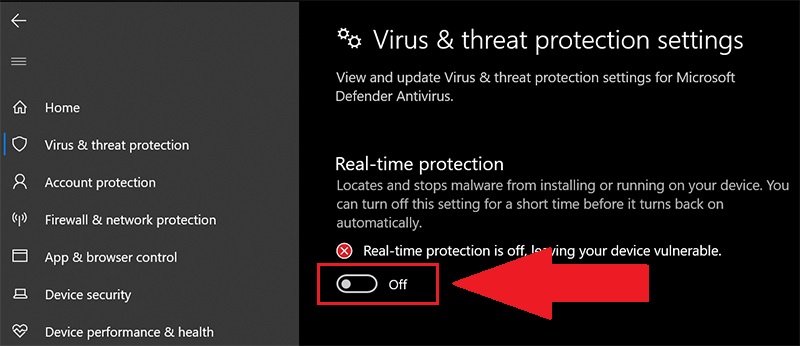 Tắt Real-time protection