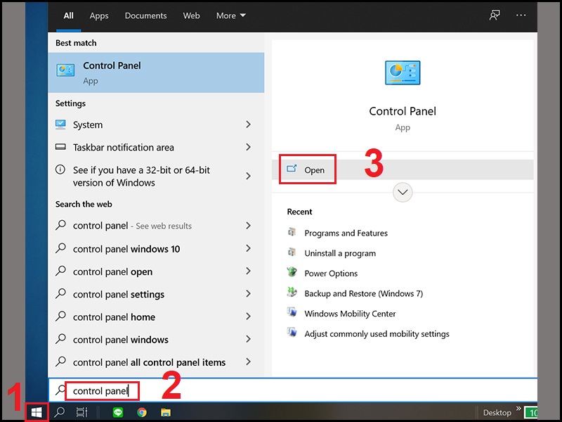 Mở Control Panel