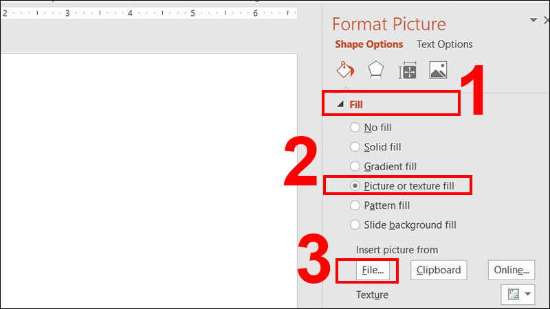 Chọn Picture or texture fill và chọn File.