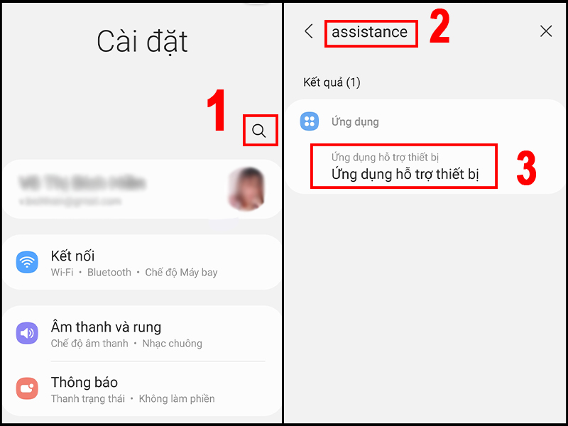 Vào Cài đặt tìm kiếm mục Assistance