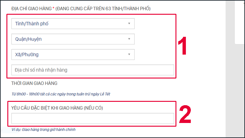 H&atilde;y điền đầy đủ th&ocirc;ng tin về địa chỉ giao h&agrave;ng của bạn