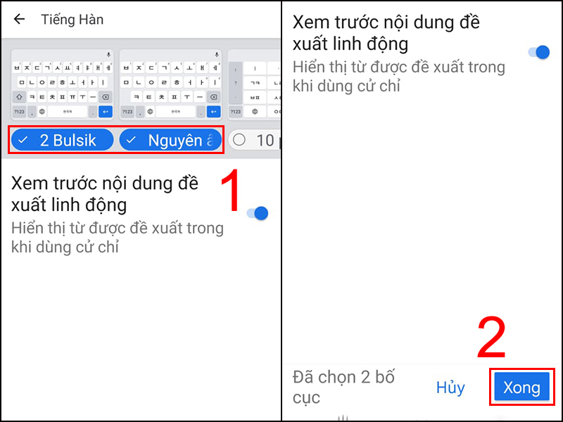 Chọn bố cục phù hợp rồi nhấn Xong