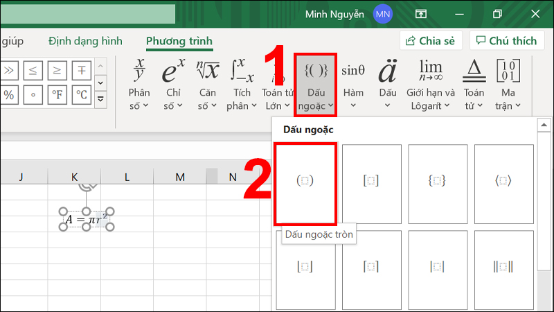 Chọn dấu ngoặc cần chèn