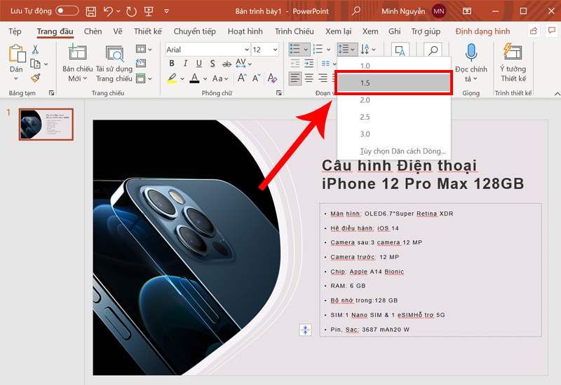 Chọn khoảng c&aacute;ch muốn gi&atilde;n giữa c&aacute;c d&ograve;ng