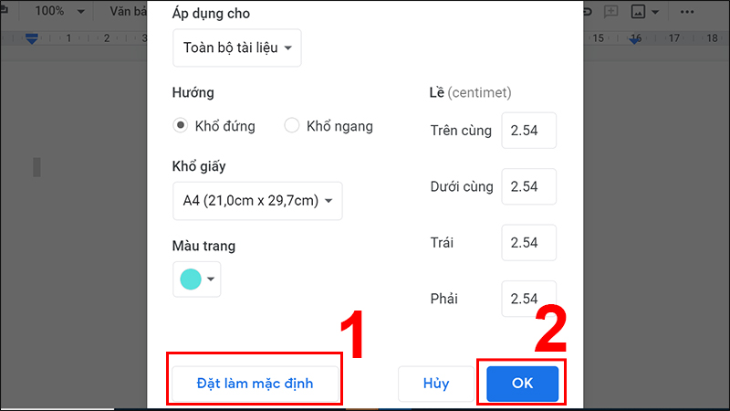 Nhấn OK để lưu thiết lập